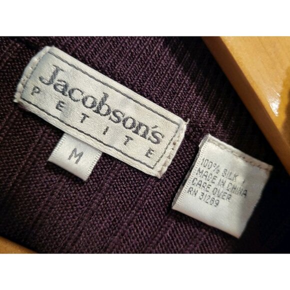 Vtg Jacobsons Eggplant Purple 100% Silk Rib Knit Mock Neck Top Sz Mp - Picture 5 of 6